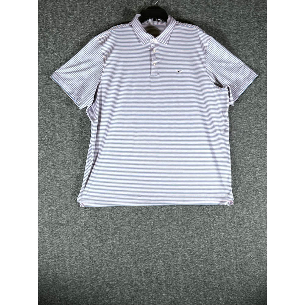 Vineyard‎ Vines Mens XXL On-The-Go Sankaty Polo Shirt Blue Pink Striped Stretch